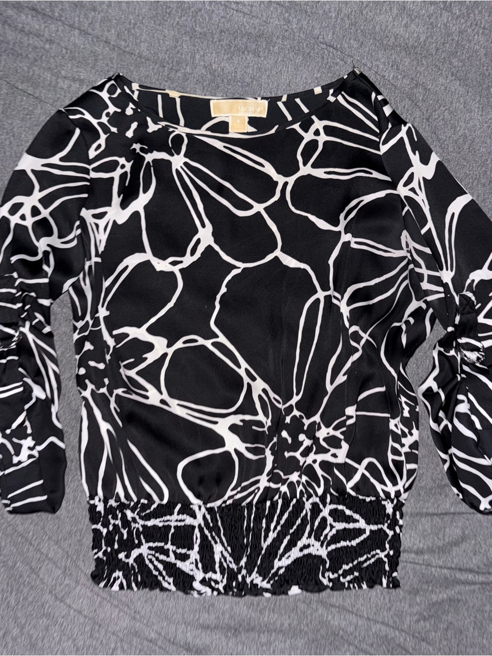 Women’s Small Blouse Floral Smocked Waist Ruched Sleeve Michael Kors